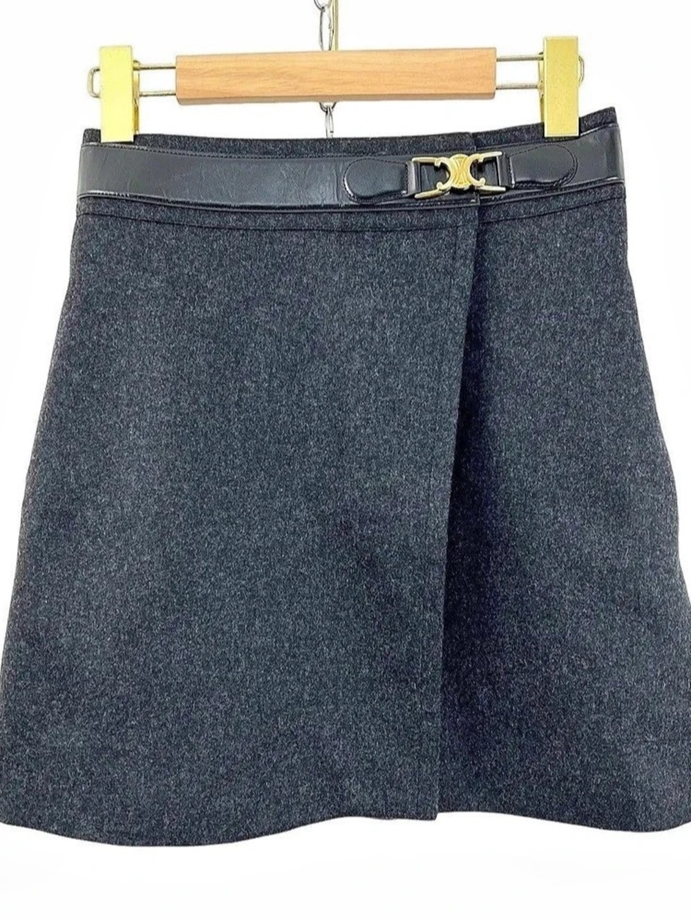 Wool Triomphe Buckle Mini Skirt Black Size 36